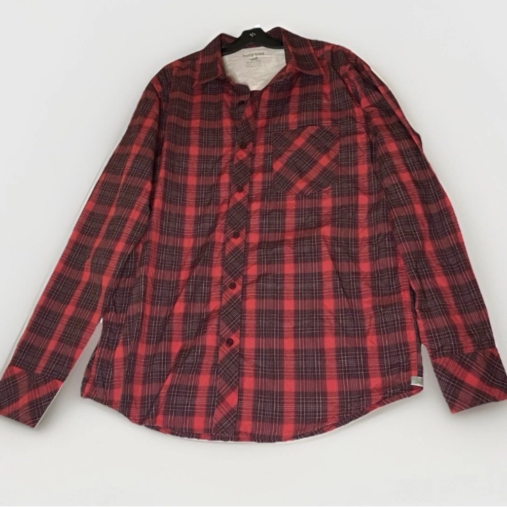 Men's Red Plaid Button-Down Shirt - Brand: Unknown